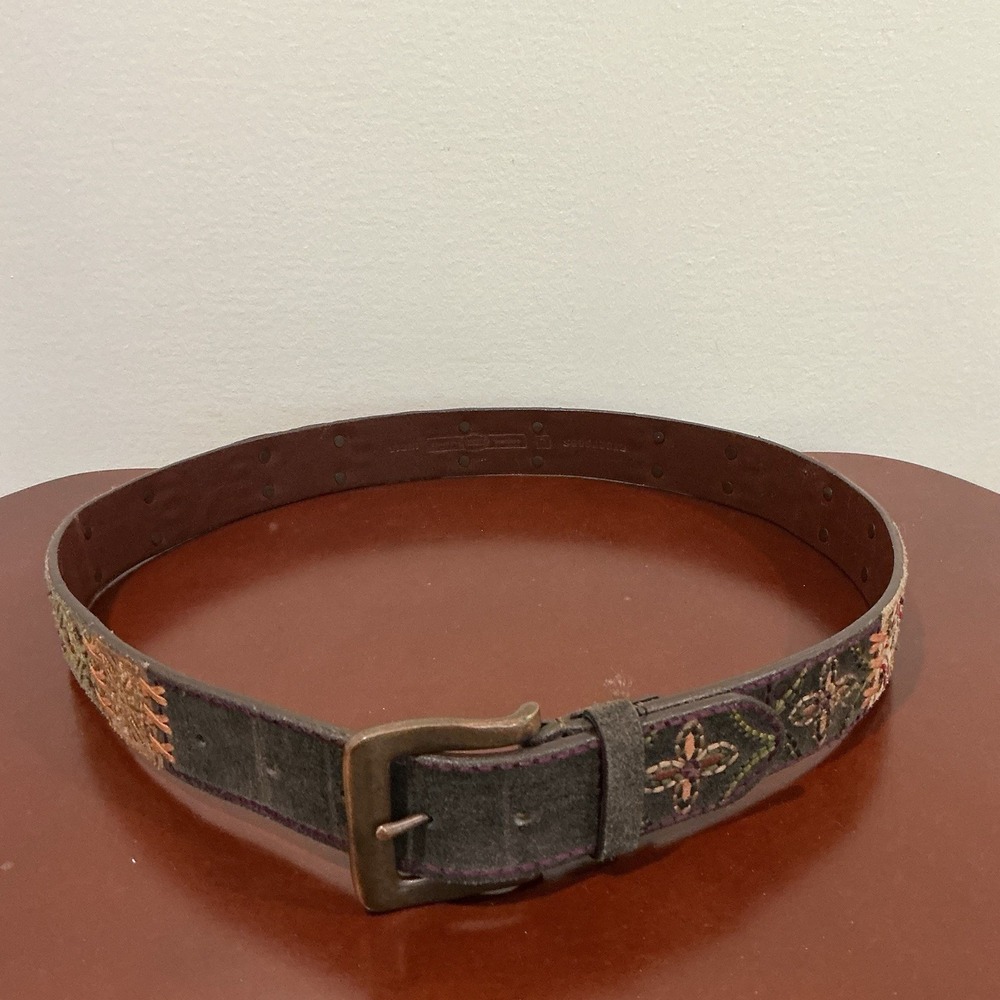 Vintage Y2K Woman's Fossil Patchwork Leather Belt Western Boho Hippie Stitched